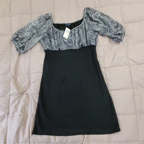 Black & Grey Dress Empire Waist Size Large - Picture 1 of 5